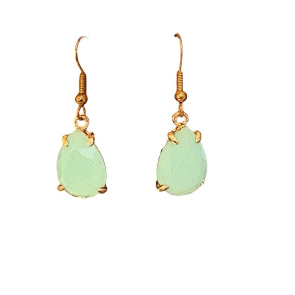 Mint Green in Gold Tone Setting Teardrop Dangle Earrings - Picture 6 of 7